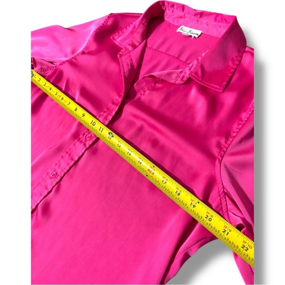 Blue Blossom Bright Pink Relaxed Button Down Shirt Long Cuffed Sleeve and Collar - Picture 10 of 14